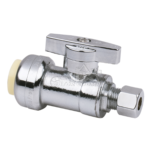 EFIELD 1/2" Push Fit X 3/8" OD Compression Straight Stop Valve With Quarter Turn & Key - Brushed Chrome Brass