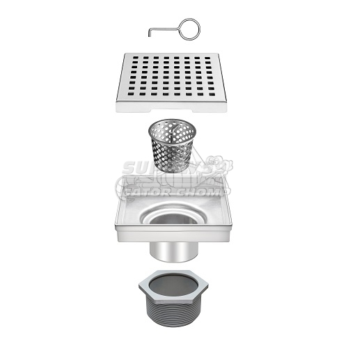 4" Square Grid Decorative Stainless Steel Shower Drain - Image 4