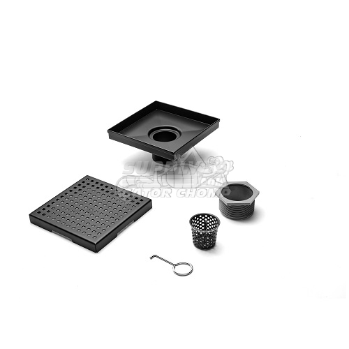 4" Square Grid Decorative Stainless Steel Shower Drain Matte Black - Image 4